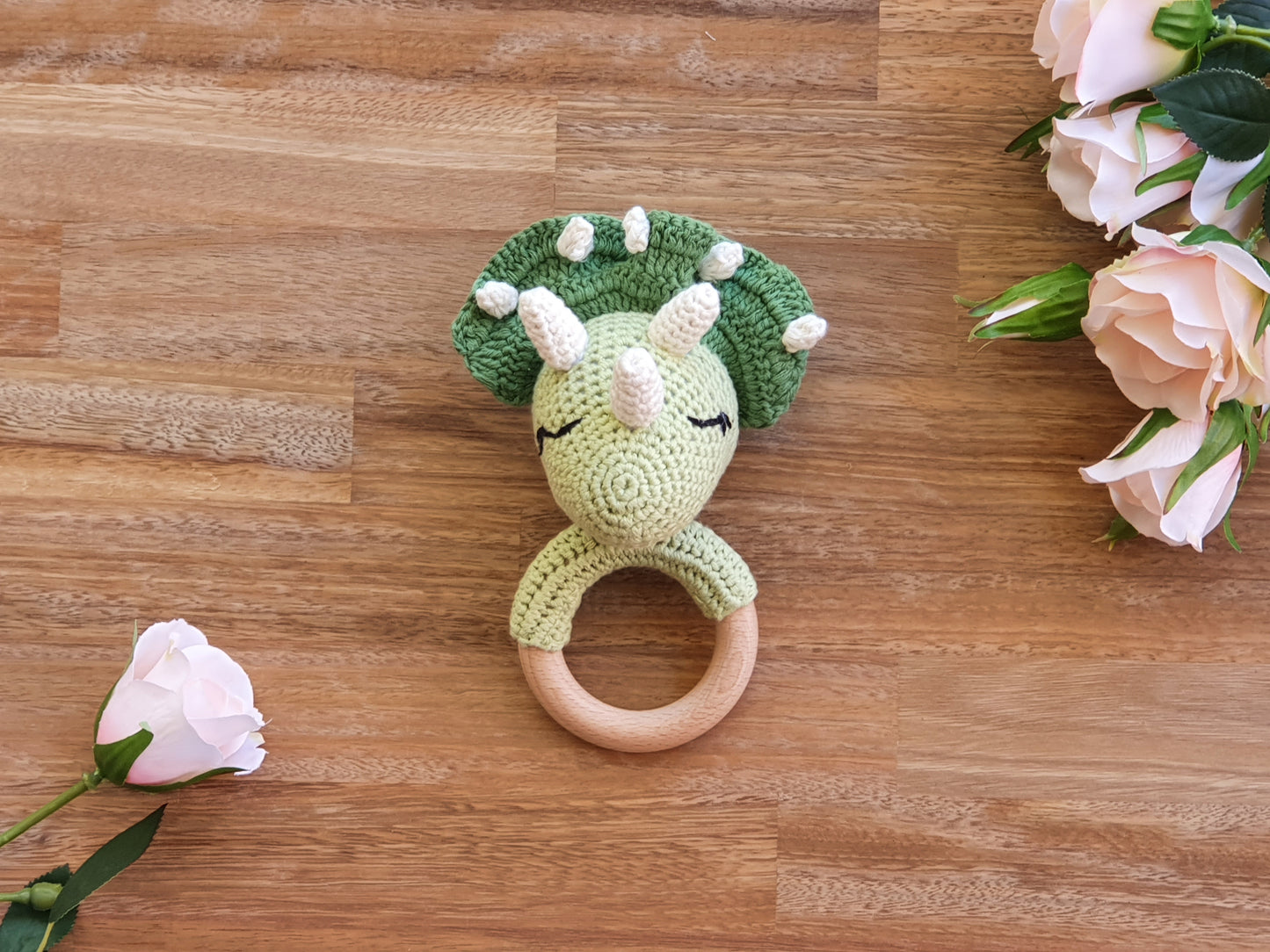 Triceratops crocheted rattle