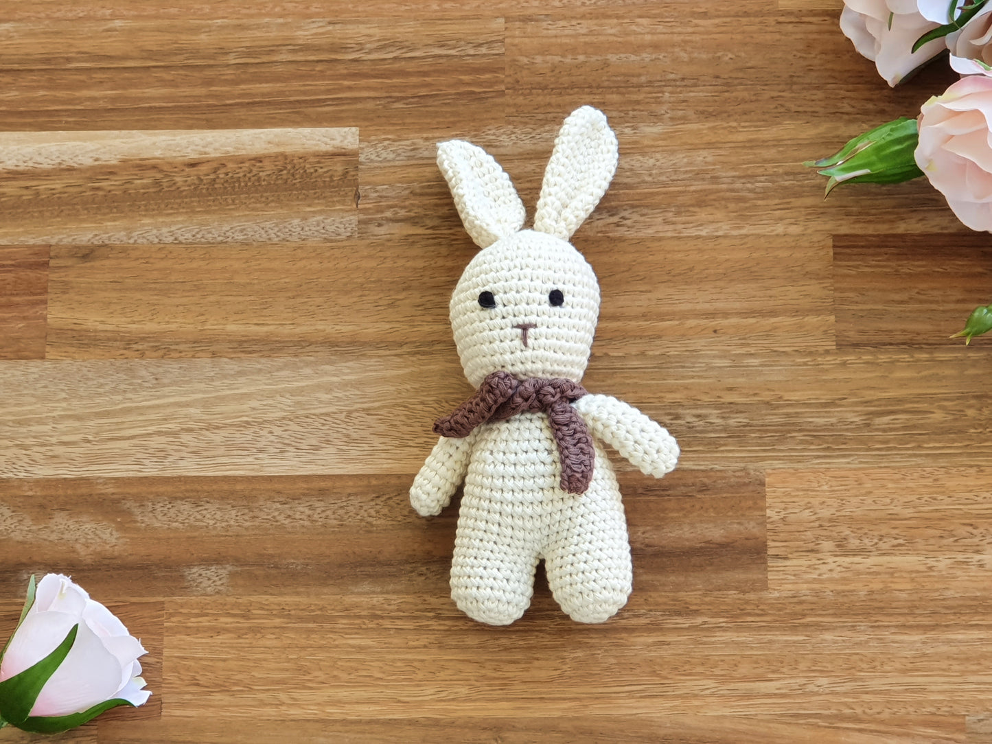 Crochet Rabbit toy with scarf. Chocolate Brown