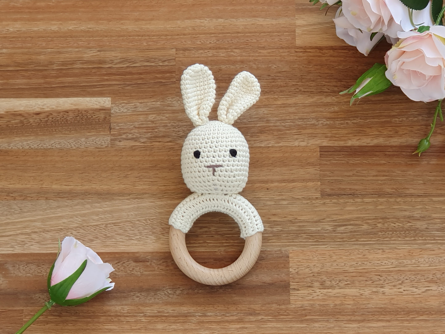 Crocheted Beige Bunny Rattle