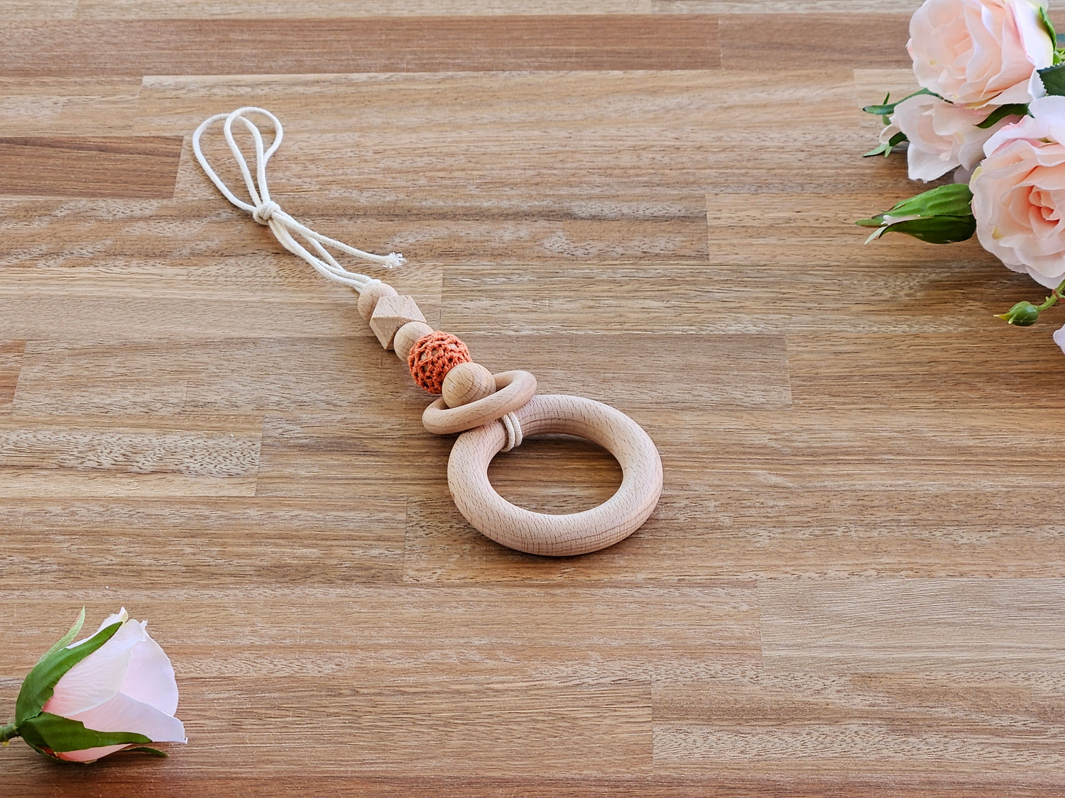 Beaded wooden ring hanging toy