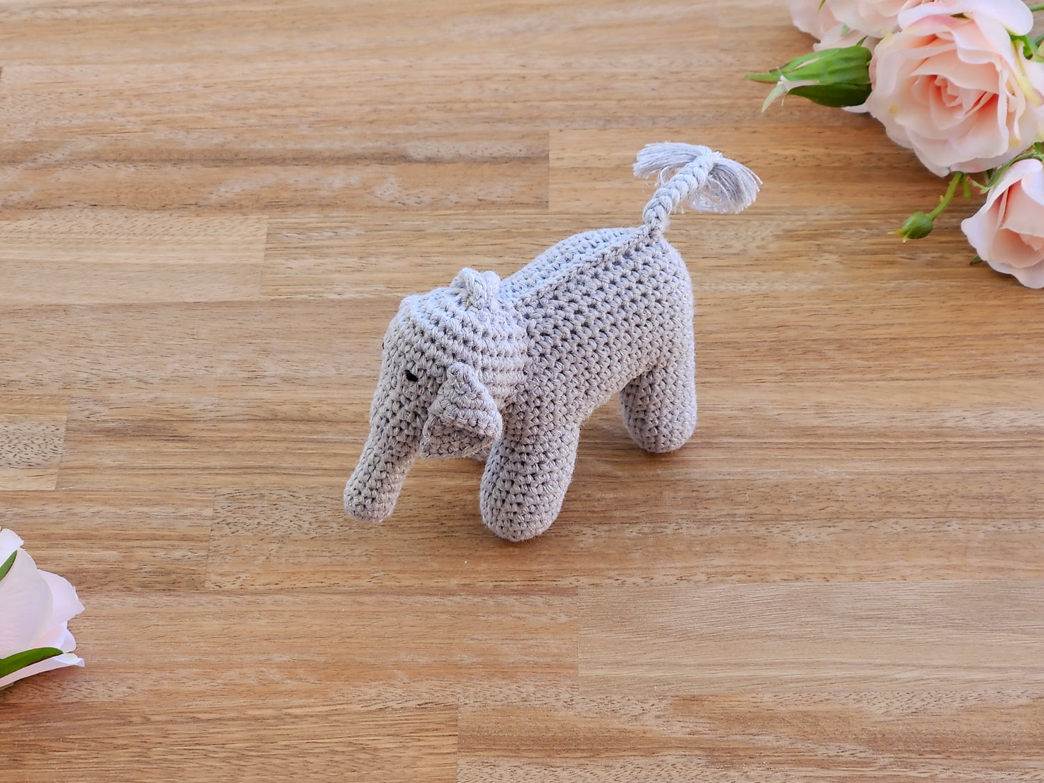 Crochet grey elephant hanging toy