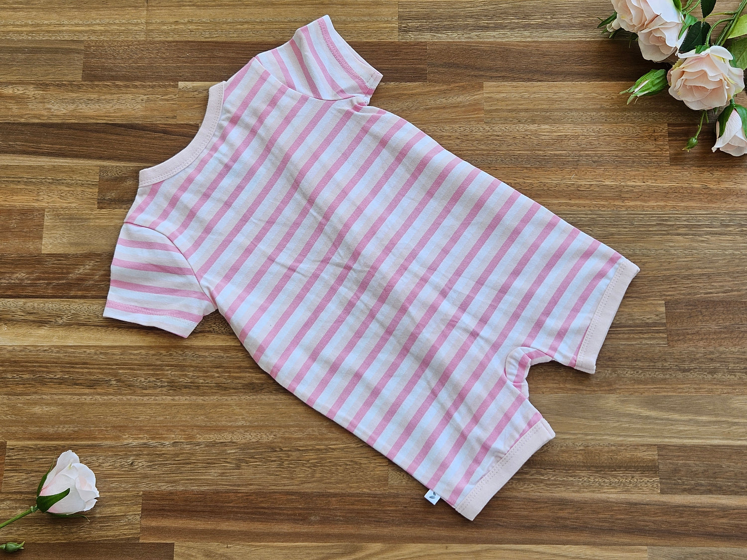 Girls pink stripe romper back