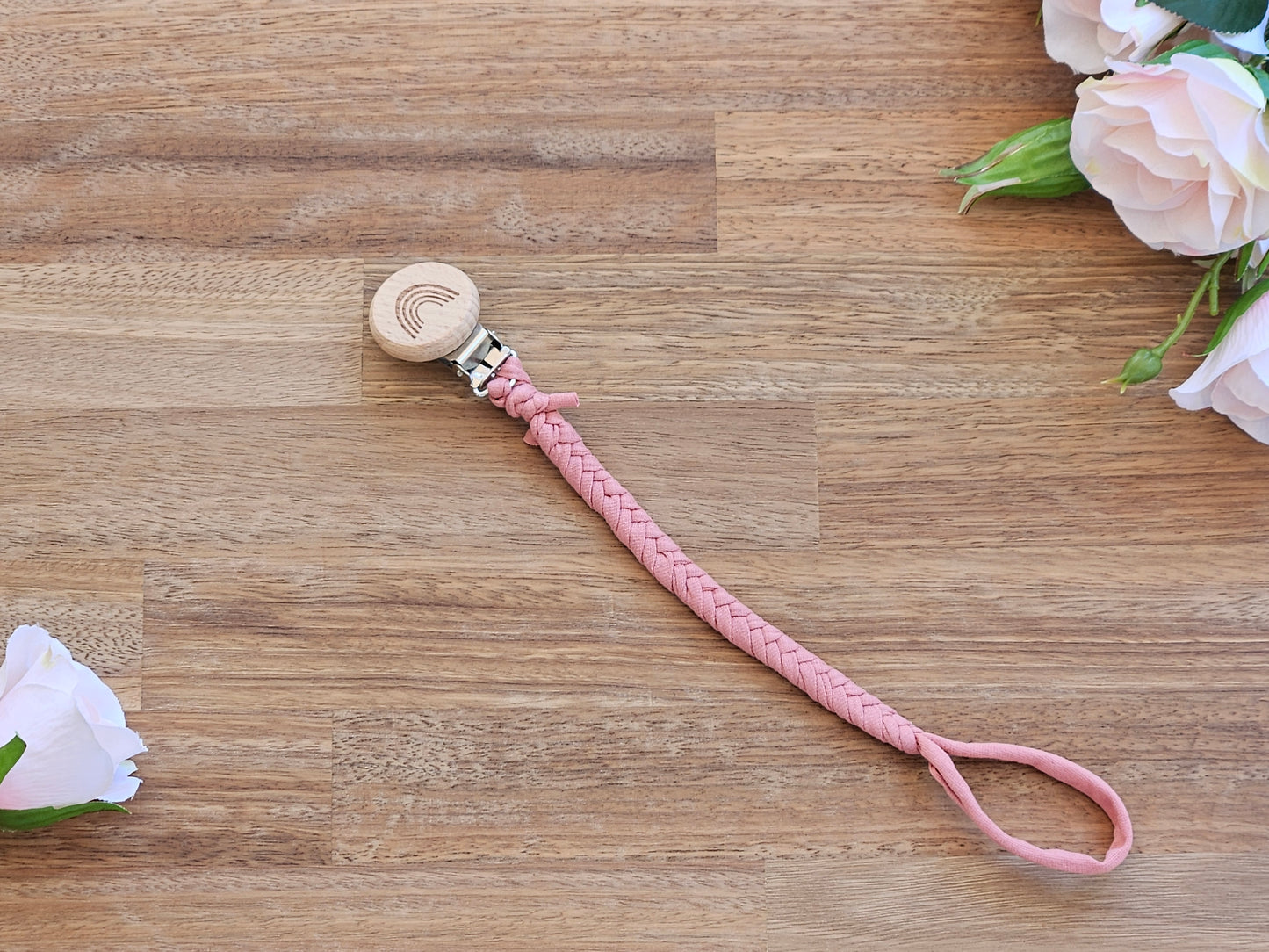 Pink braided pacifier chain