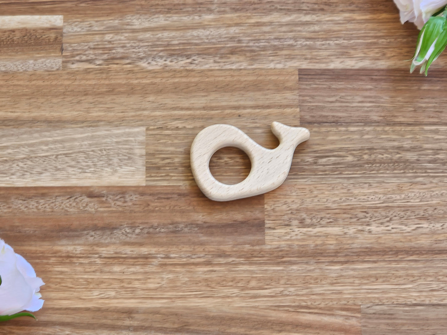 Wooden whale teether toy